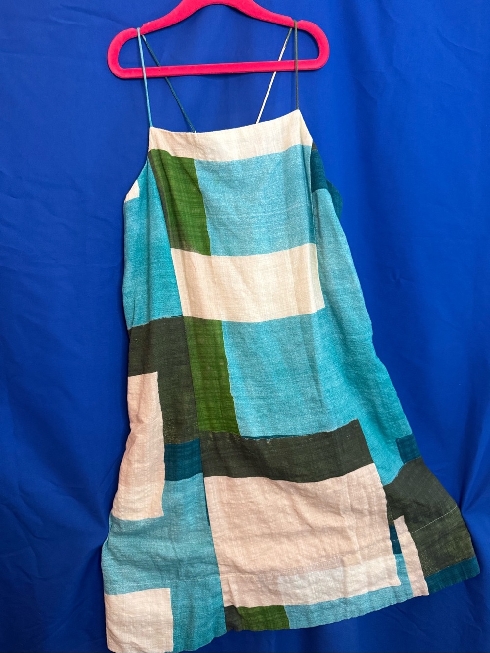 Banana Republic Turquoise, Green and White Block Linen Slip Dress
